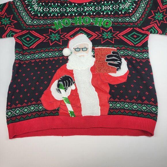 Santa Claus Ho Ho Ho Red Cup Mens UGLY CHRISTMAS SWEATER 3XL (52-45) - Picture 3 of 9